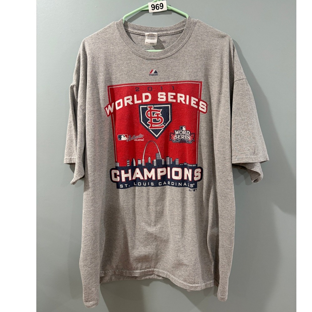 Majestic 2011 World Series Champions St Louis Cardinals T-Shirt Gray Mens 2XL
